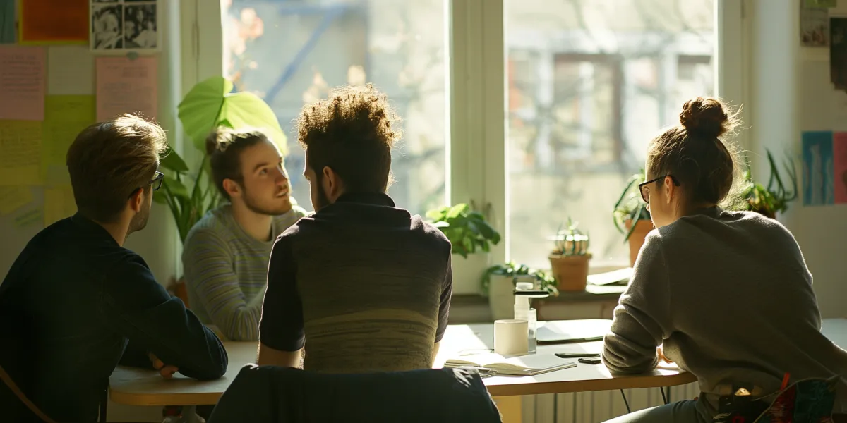 Equipa fundadora reunida ao redor de uma mesa